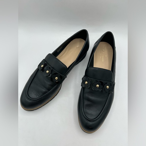 Kate Spade Women's Sz. 11 Black Leather Floral Detail Karisa Loafers - Picture 5 of 12